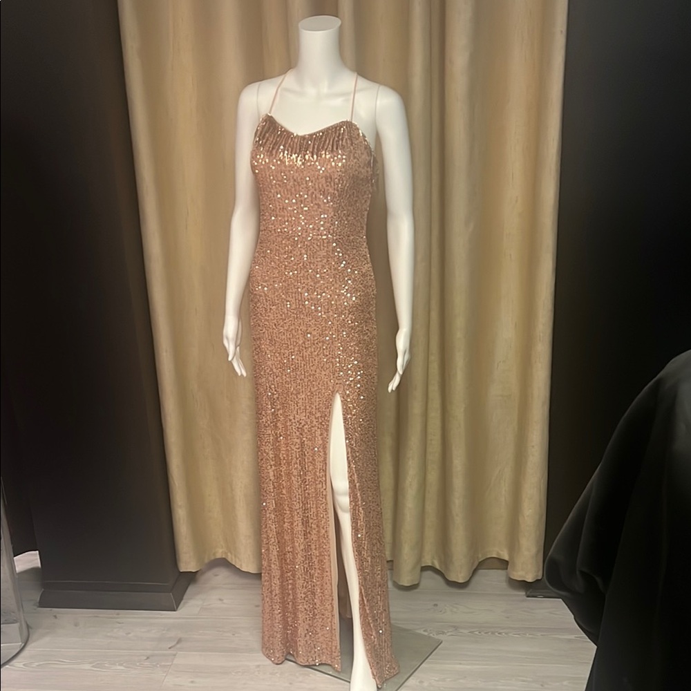 Speechless Gold Sequin Maxi Dress Sleeveless Spaghetti Strap